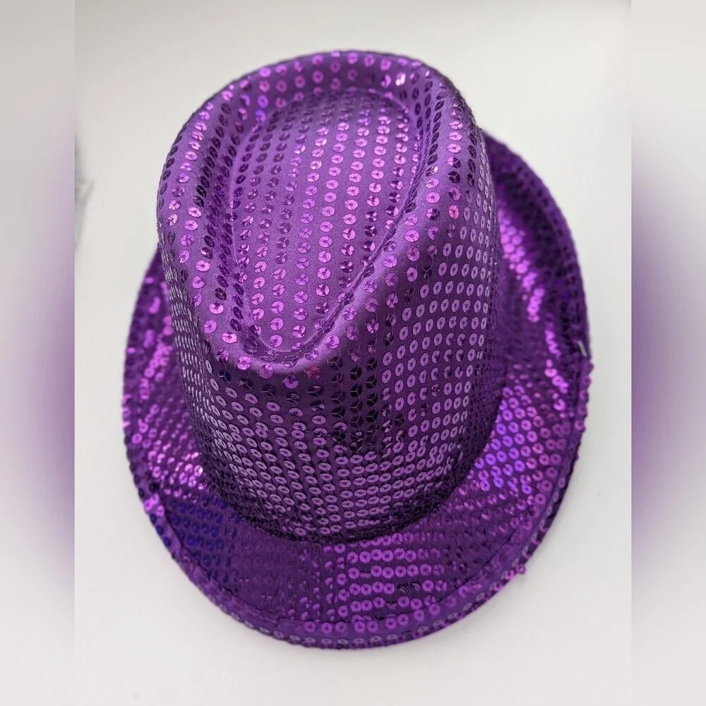 NWT Solid Color Sequins Glitter Party Fedora Hats - Blue, Silver, & Purple